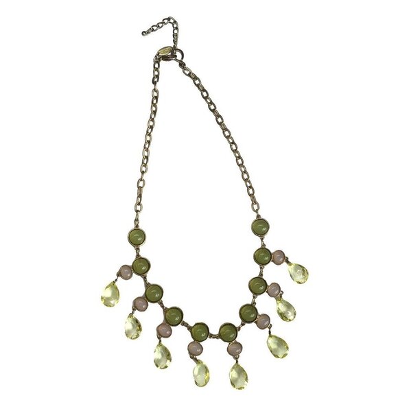 Vintage Talbots Statement Necklace Gold Tone Green Pink Beaded - Picture 2 of 3